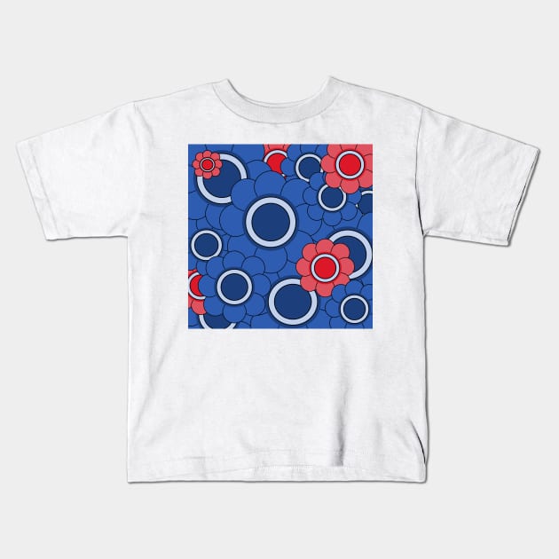 blue and red hippy pop art daisy pattern Kids T-Shirt by pauloneill-art